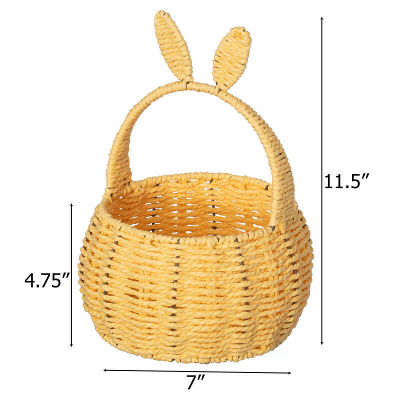 Wickerwise Hand-Woven Easter Bunny Ear Basket with Handle – Multi-Purpose Paper Rope Wicker Basket for Easter Egg Hunts, Picnics, Flower Arrangements, Food Storage, Party, and Home Decor, Nude