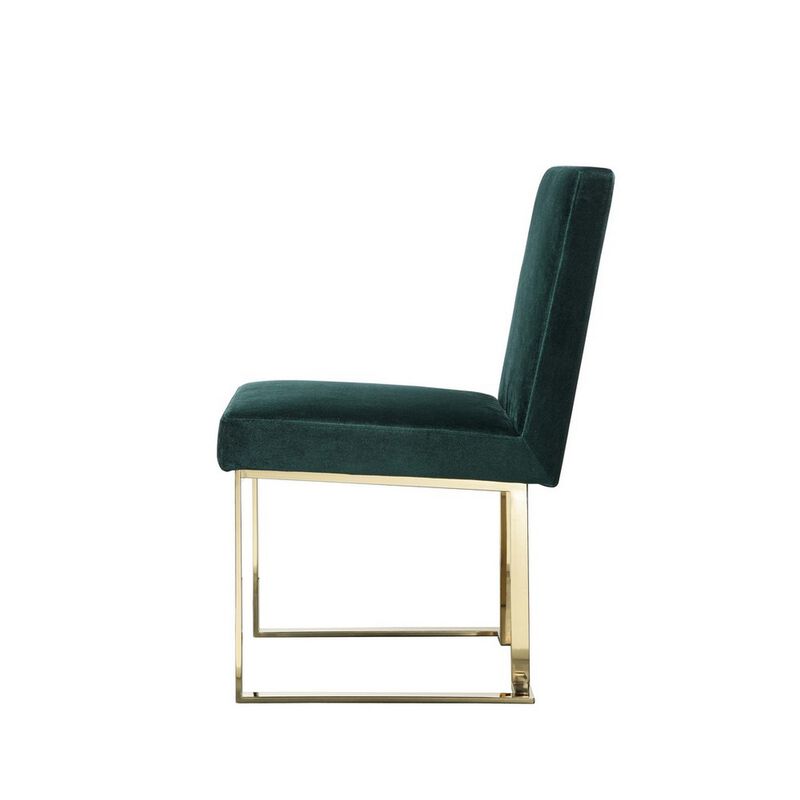 Boly 24 Inch Side Dining Chair Set of 2, Green Velvet, Gold Cantilever - Benzara