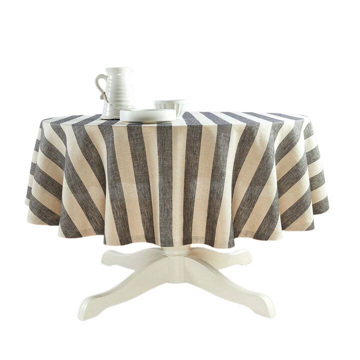 Solino Home 100% Pure Linen Round Tablecloth 70 Inch Diameter | Cabana Stripe