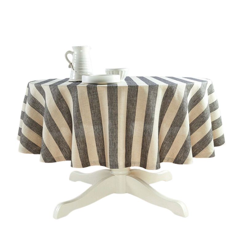Solino Home 100% Pure Linen Round Tablecloth 70 Inch Diameter | Cabana Stripe