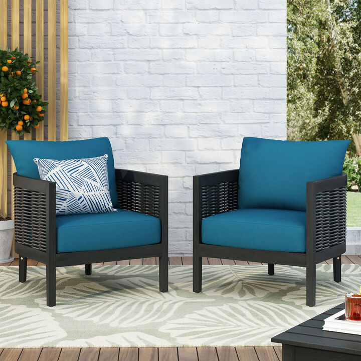 Merax Outdoor Acacia Wood Wicker Club Chair with Cushions