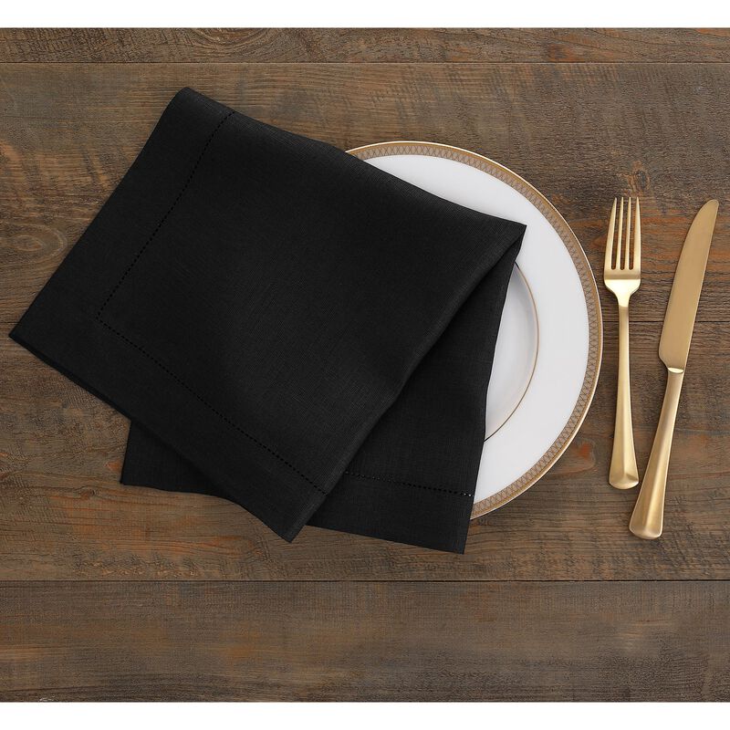 Solino Home 100% Pure Linen Dinner Napkins 20 x 20 Inch Set of 6 | Classic Hemstitch