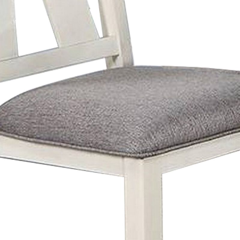 Lexi 24 Inch Classic Dining Side Chair, Padded Seat, Set of 2, Gray, White - Benzara
