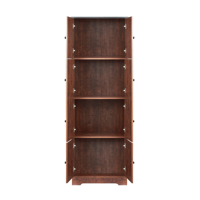 4-Door Walnut Cabinet for Living Room, Kitchen, Office