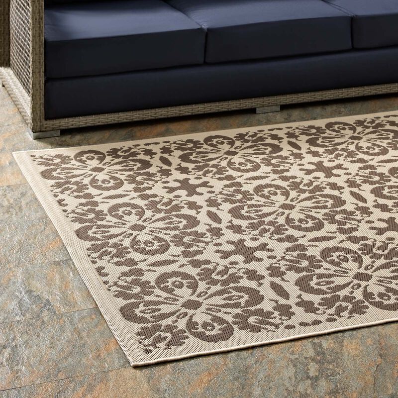 Ariana Vintage Floral Trellis 5x8 Indoor and Outdoor Area Rug - Light and Dark Beige