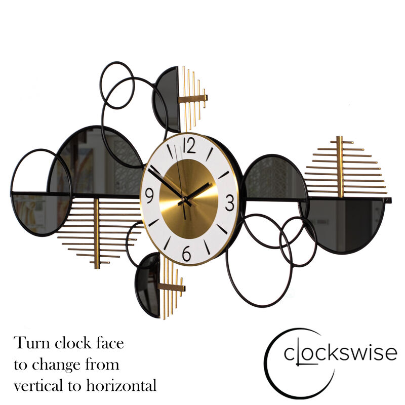 Big half-moon Wall Clock, Decorative Unique Metal 32.75” Oversize Timepiece – Mounted vertical or horizontal–for Traditional, Minimalist, and Modern Use – Hanging Supplies Included, Unique Home Decor