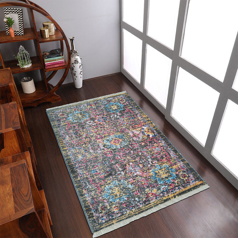 RUGSOTIC CARPETS MACHINE MADE POLYESTER AREA RUGS  - 1'8''x2'10'', Rectangle Shape, Multicolor Color, Classic Oriental Traditional  Design, Low Pile Machine Made Area Rugs (M00086)