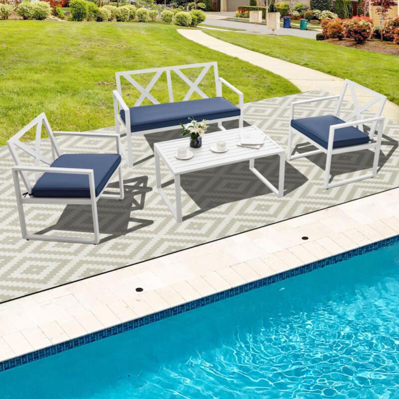 Hivvago 4 Pieces Outdoor Conversation Set with Sturdy Steel Frame