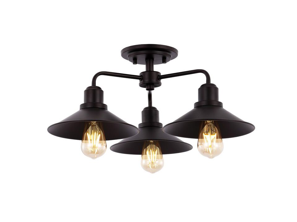 Calvin 3-Light Iron Industrial LED Semi Flush Mount