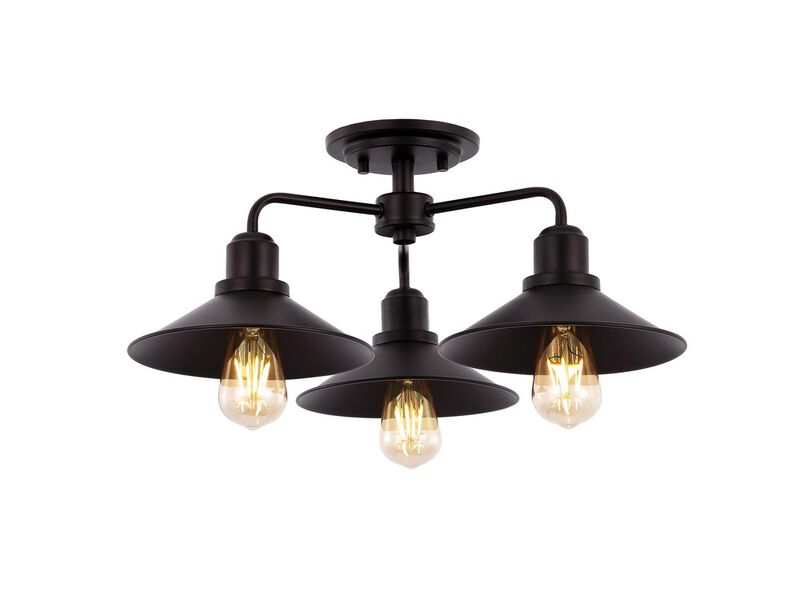 Calvin 3-Light Iron Industrial LED Semi Flush Mount
