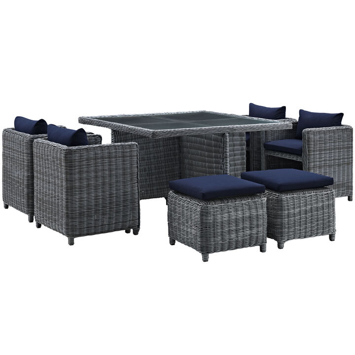 Summon 9 Piece Outdoor Patio Sunbrella Dining Set - Canvas Navy