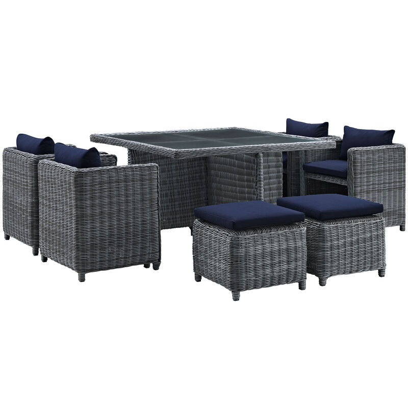 Summon 9 Piece Outdoor Patio Sunbrella Dining Set - Canvas Navy