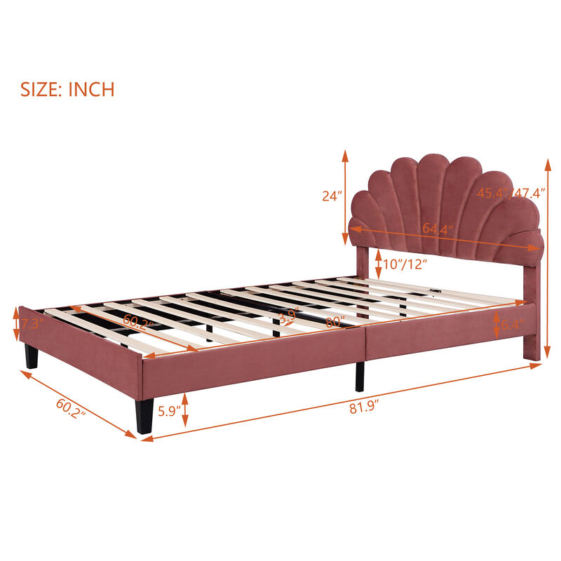 Merax Upholstered Platform Bed with Flower Pattern Velvet Headboard