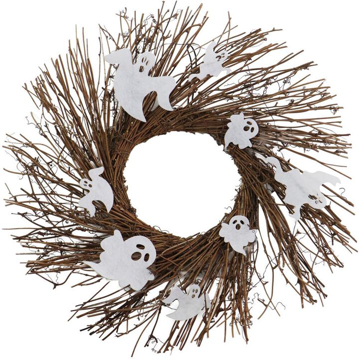 Haunted Hill Farm 20 Prelit Rattan Wreath with Ghosts, Battery Operated