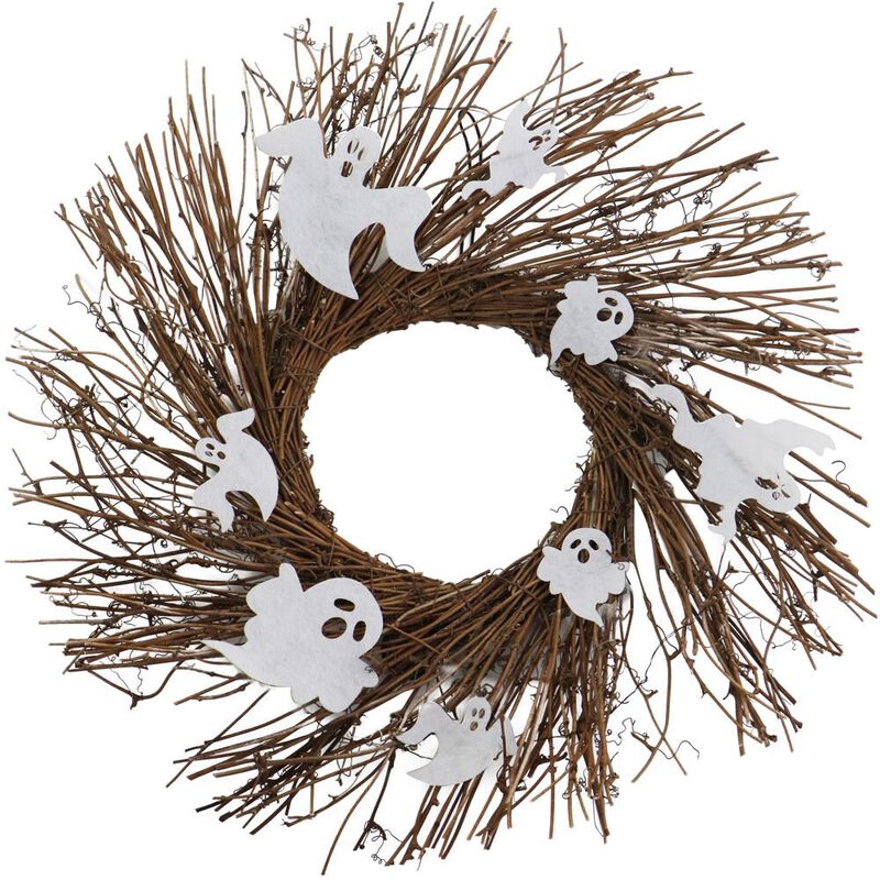 Haunted Hill Farm 20 Prelit Rattan Wreath with Ghosts, Battery Operated