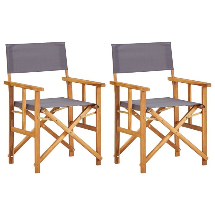 Outdoor Folding Directors Accent Set of 2, Gray, Acacia Wood - Benzara