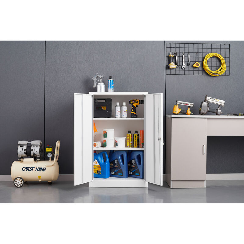 Locking Metal Storage Cabinet with Shelf, White