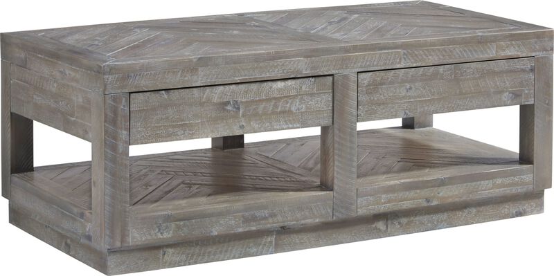 Herringbone Solid Wood Two Drawer Coffee Table