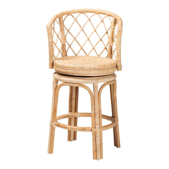 bali & pari Ayu Bohemian Light Honey Rattan Swivel Counter Stool