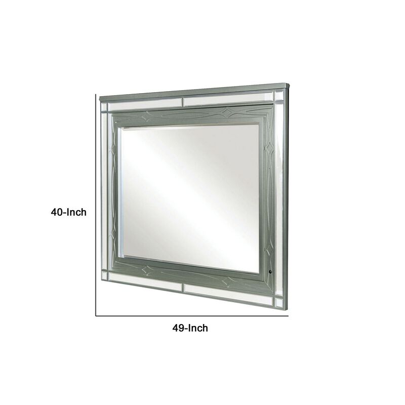 Mirror with LED and Mirrored Trim Accent, Silver-Benzara