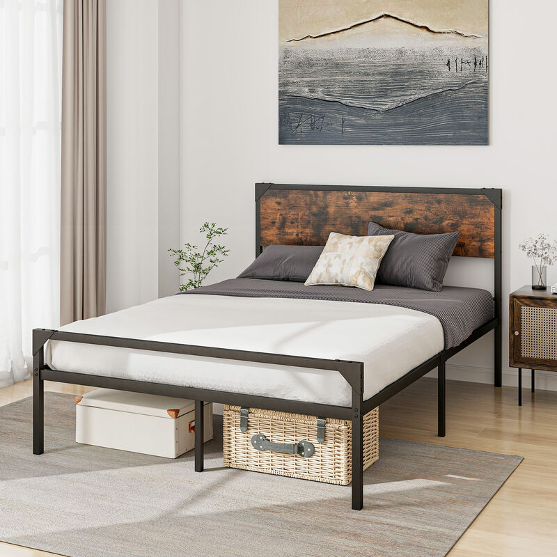 Platform Full/Queen Bed with Rustic Headboard and Footboard-Queen Size