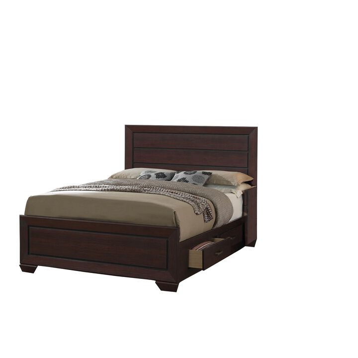 Wooden Eastern King Size Bed with Two Storage Drawers, Brown-Benzara