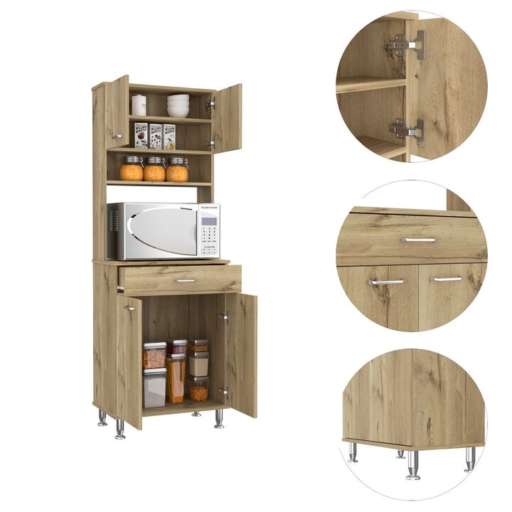 DEPOT E-SHOP Helis 60 Pantry Double Door Cabinet, One Drawer, Four Legs, Three Shelves