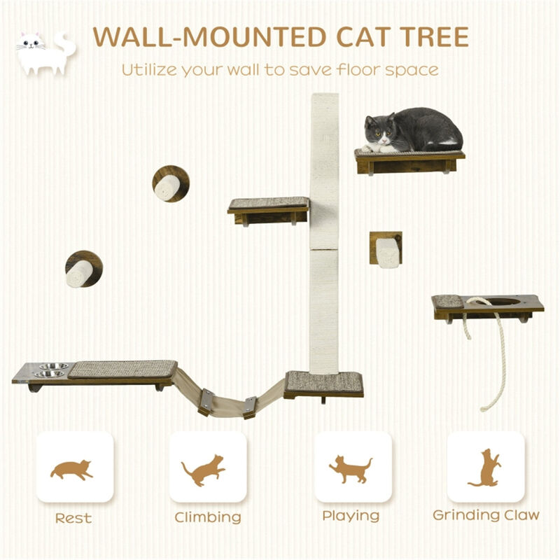 Cat Wall Shelves, Cat Trees & Climbing Tower with Scratching Posts and Perches for Cats