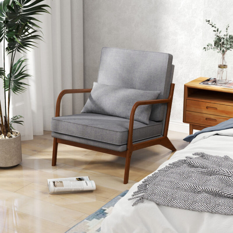 Modern Accent Chair with Rubber Wood Armrests and Removable Back
