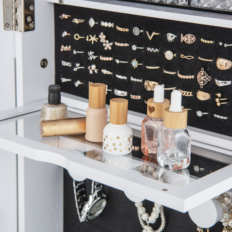 Lockable 360� Swivel Jewelry Cabinet with Full-Length Mirror LED Lights-White