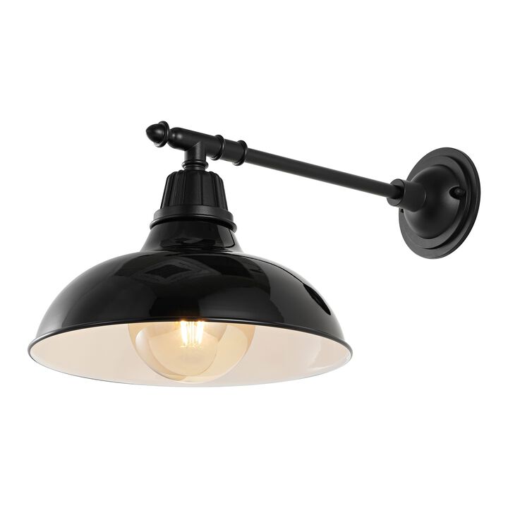 Wallace Farmhouse Industrial Indoor/Outdoor Iron LED Victorian Arm Outdoor Sconce