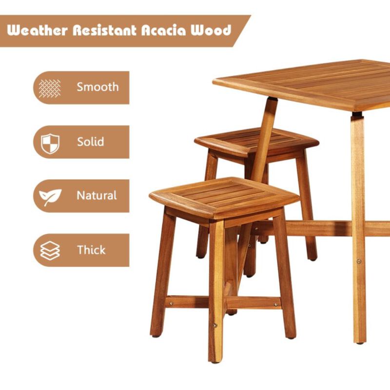 Hivvago 5 Pieces Wood Patio Dining Set with Square Table and 4 Stools