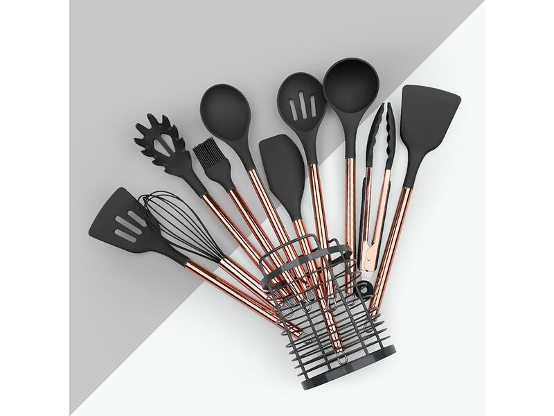 Arquiel Black Kitchen Utensil Set with Holder, 22 Pcs Silicone Cooking Utensils Set