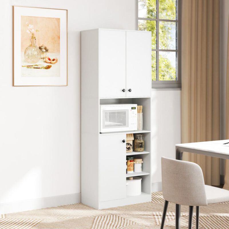 Kitchen Pantry Storage Cabinet with Microwave Stand and Open Shelves