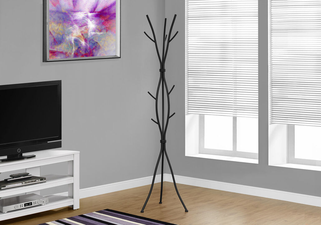 Monarch Specialties I 2062 Coat Rack, Hall Tree, Free Standing, 11 Hooks, Entryway, 74"H, Bedroom, Metal, Black, Contemporary, Modern