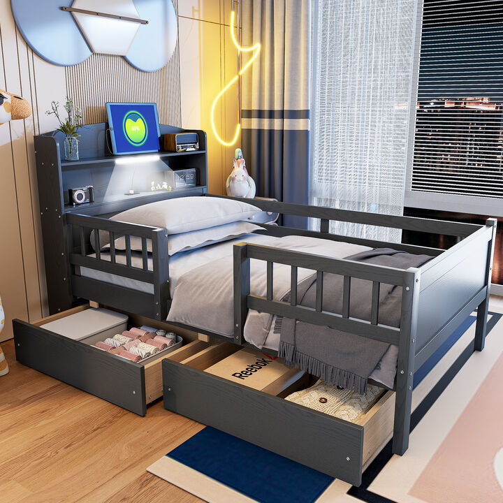Merax Platform Bed with LED Light and 2 Drawers