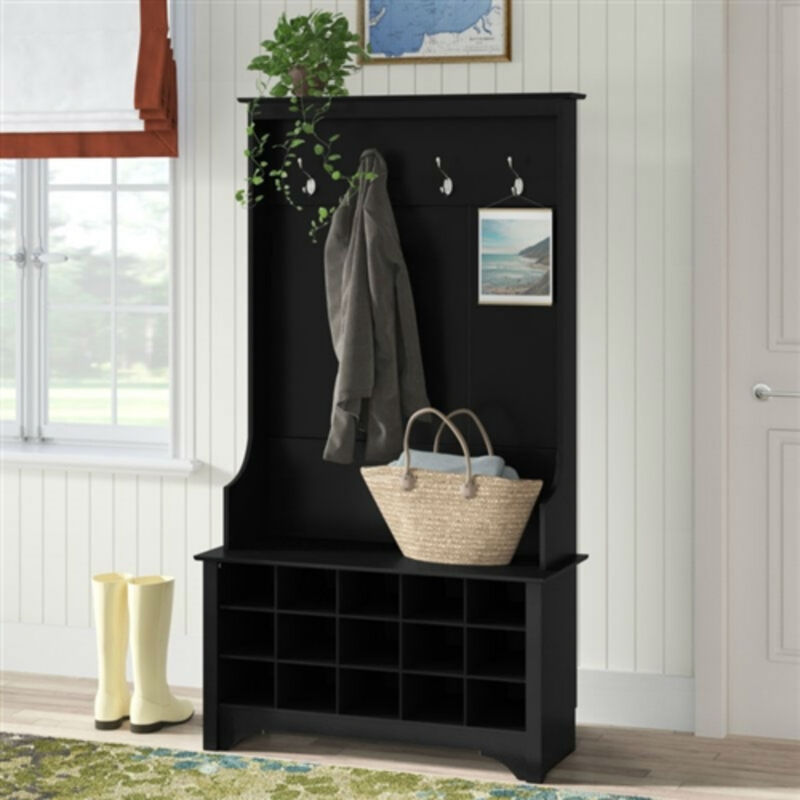 Entryway Hall Tree with Shoe Cubbies and Coat Rack for Organized Storage