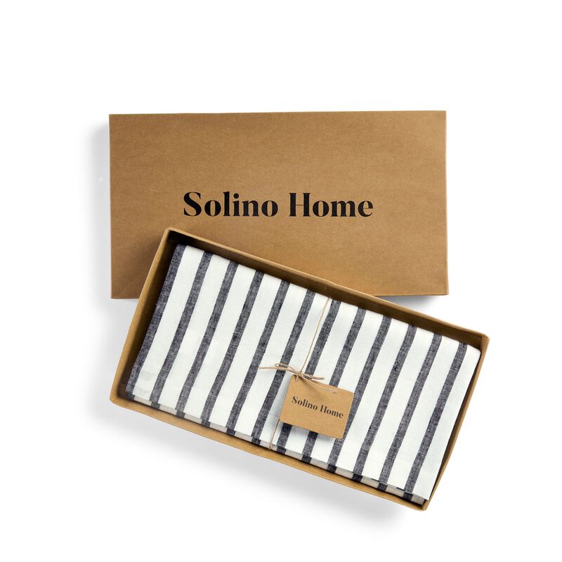 Solino Home 100% Pure Linen Table Throw 52 x 52 Inch | Madison Stripe for Thanksgiving, Christmas