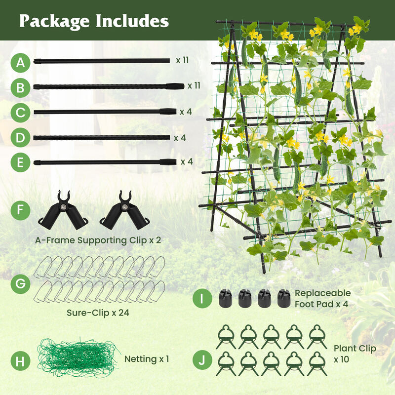 A-Frame Garden Cucumber Trellis with Netting for Climbing Plants Outdoor-Black
