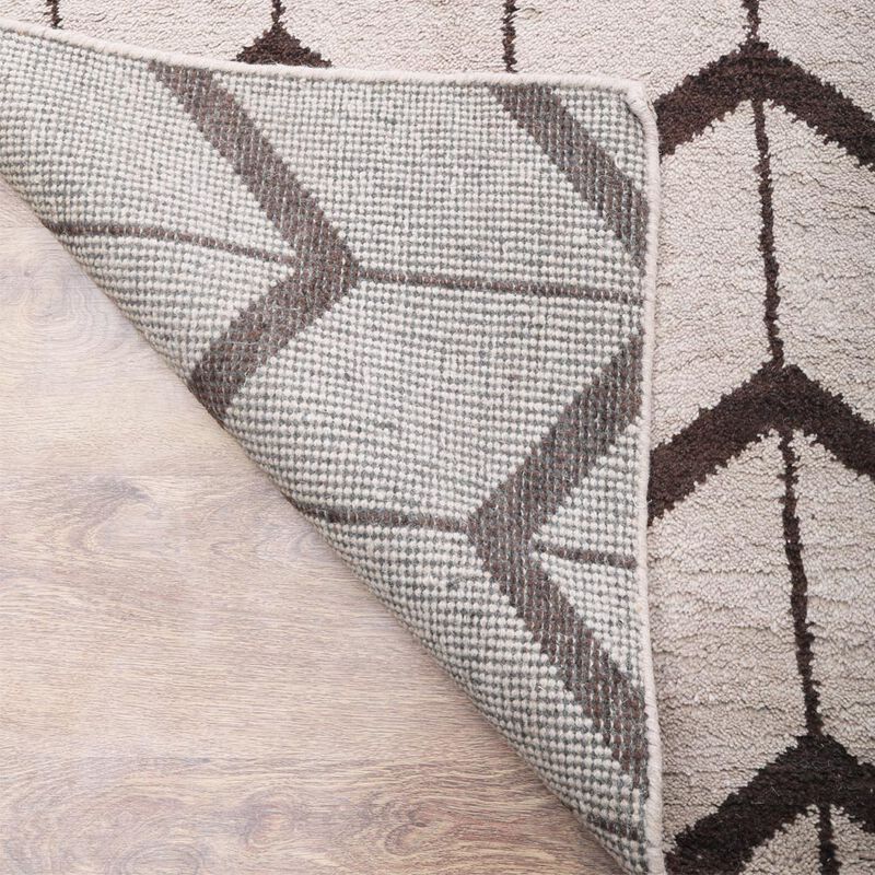 HAND KNOTTED WOOL Geometric AREA RUGS  - 9'x12', Rectangle Shape, Beige Brown Color, Geometric Modern, Medium Pile Handmade Area Rugs for Living Room, Bed Room (N01052)
