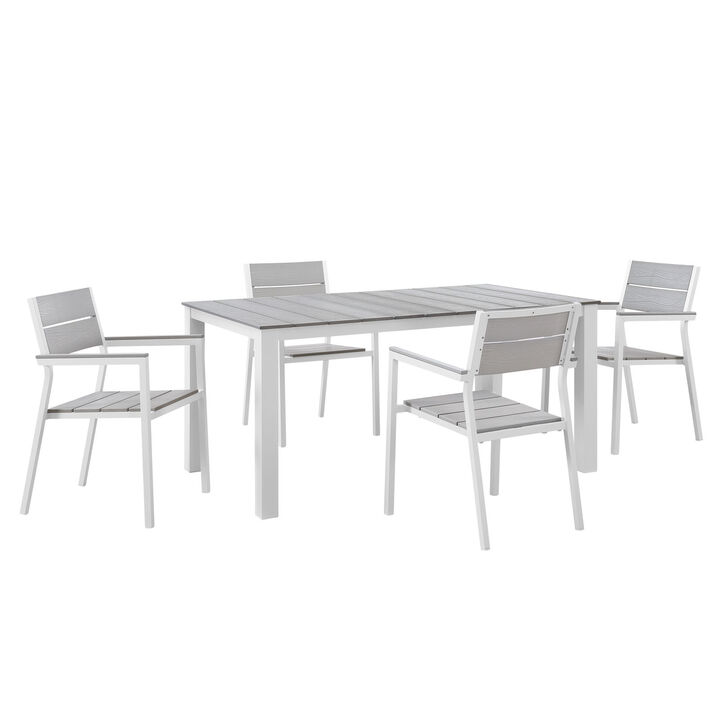 Maine 5 Piece Outdoor Patio Dining Set - White Light Gray