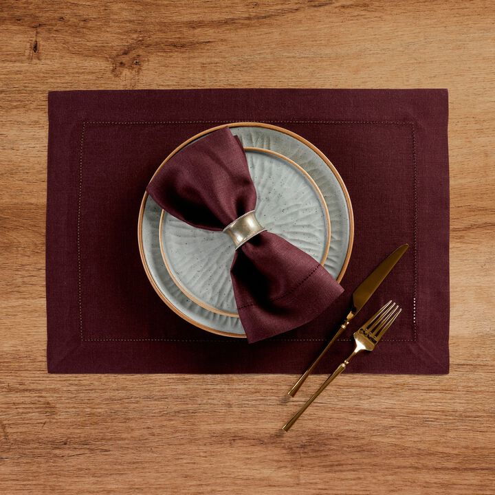 Solino Home 100% Pure Linen Placemats Set of 4 - 14 x 19 Inch | Classic Hemstitch