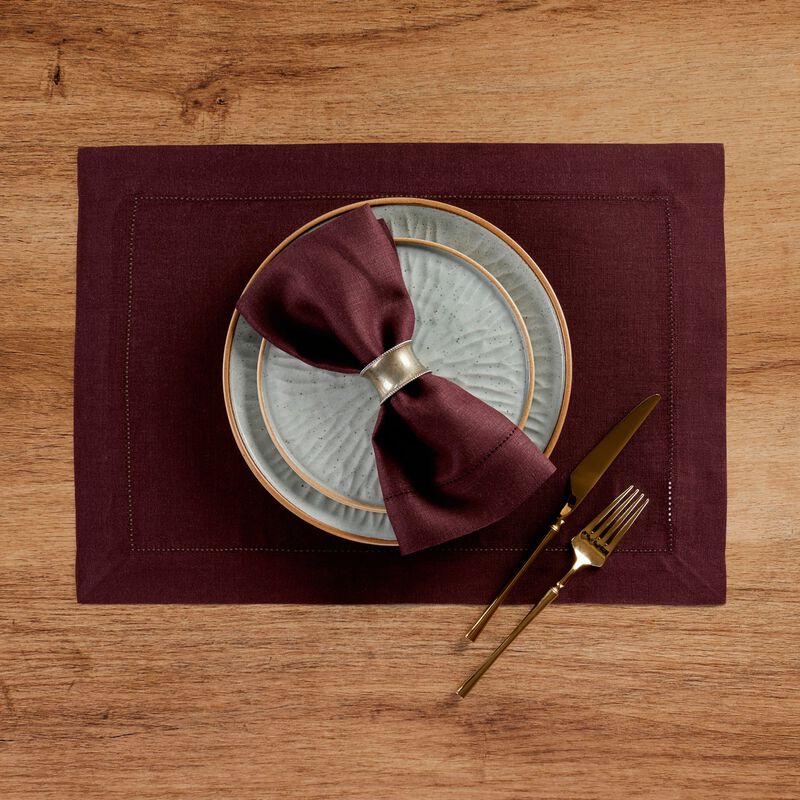 Solino Home 100% Pure Linen Placemats Set of 4 - 14 x 19 Inch | Classic Hemstitch