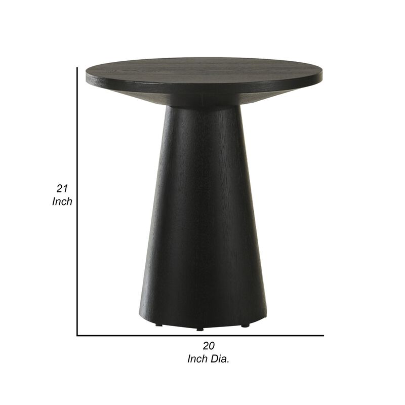 Yuvi 21 Inch Accent Table, Round Tabletop, Pedestal Base, Ebony Black - Benzara