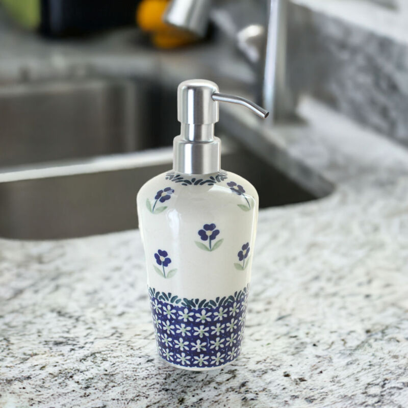 Blue Rose Polish Pottery Dots Soap Dispenser