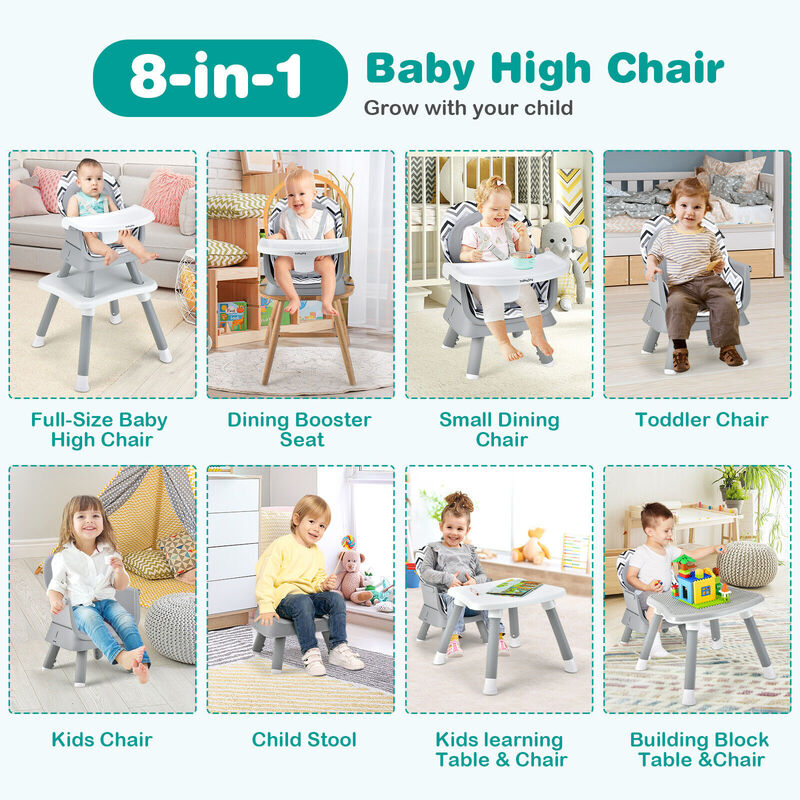 6-in-1 Convertible Baby High Chair with Adjustable Removable Tray