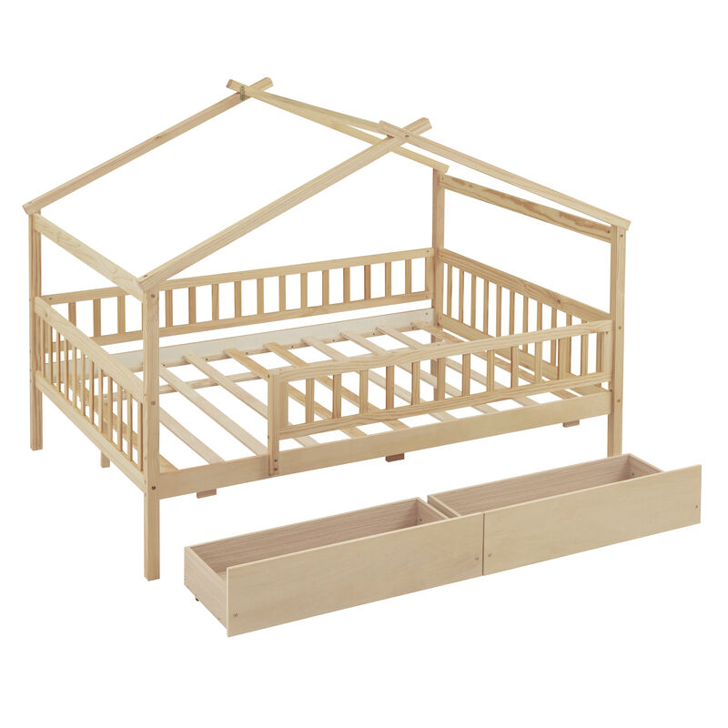 Streamdale Full Size Wooden House Bed With Two Drawers