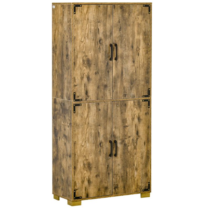 Rustic Wood Pantry: Industrial 4-Door Cabinet with Storage Shelves