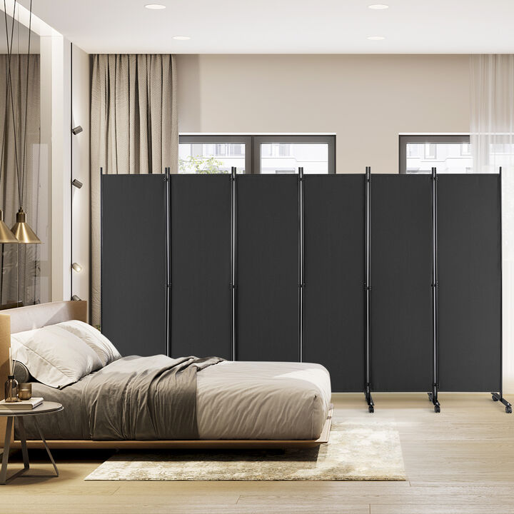 6 Panel 5.7 Feet Tall Rolling Room Divider on Wheels