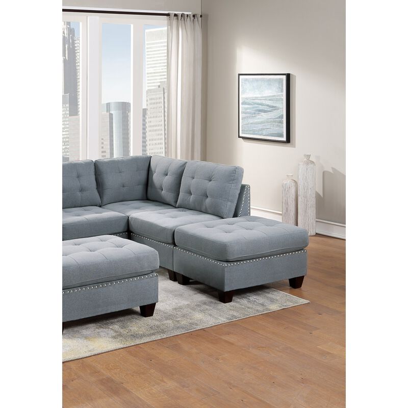 Tufted Grey Armless Chair with Wooden Legs